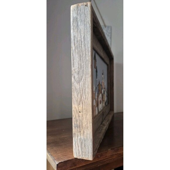 Handmade Primitive Framed Snowman Trio with Snowflakes Snow Picture Decor NEW - Picture 3 of 6